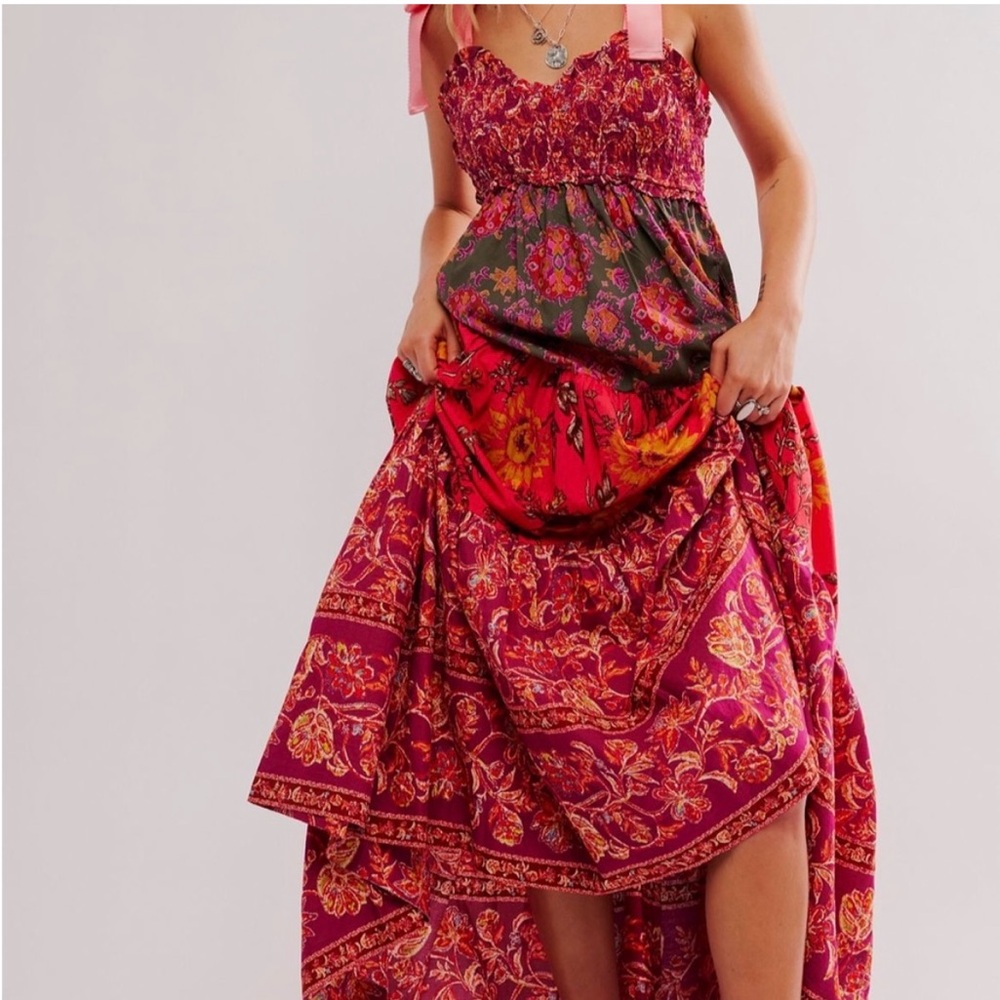 Free People Bluebell Maxi Dress Magenta Combo